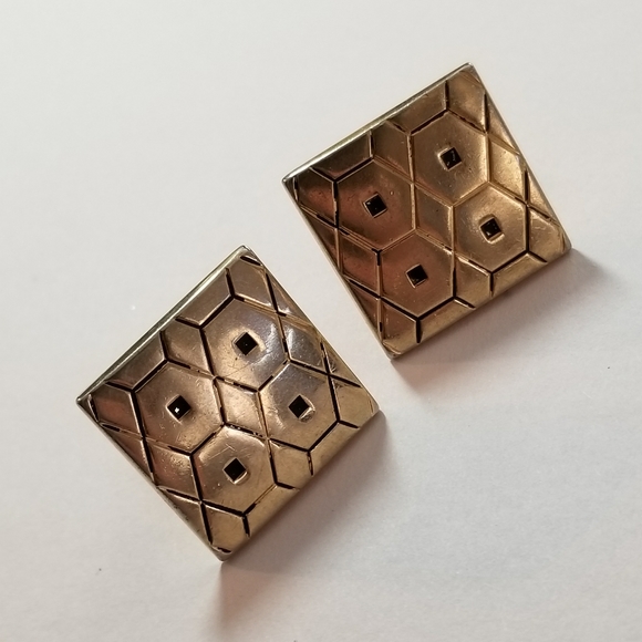 Relisted -Vintage Swank cuff links gold tone square honey - Picture 2 of 7